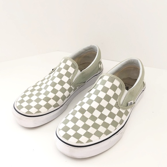 sage green checkered vans